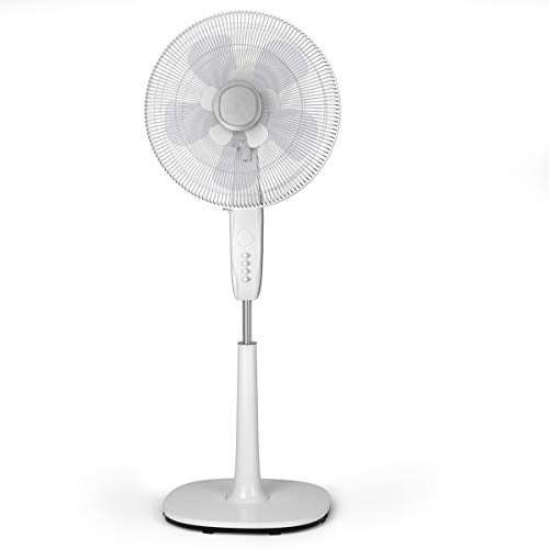 COSTWAY Pedestal Fan, 16-Inch Oscillating Stand Fan with 3 Wind Speeds, Double Blades, Height Adjustable, Whisper Quiet Standing Fan for Home and Office (White)