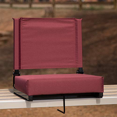 Flash Furniture Grandstand Comfort Seats by Flash - Maroon Stadium Chair - 500 lb. Rated Folding Chair - Carry Handle - Ultra-Padded Seat