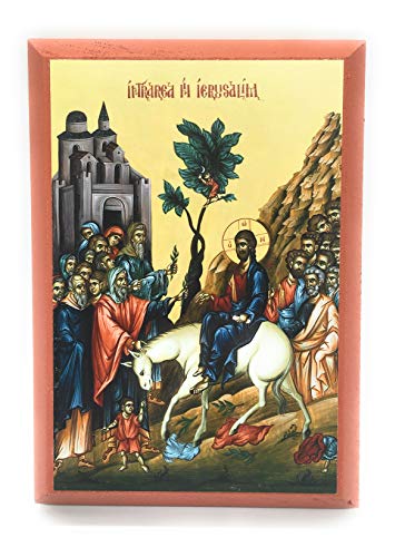 Wooden Byzantine Orthodox Christian Icon Entry of Our Lord Jesus Christ into Jerusalem/Palm Sunday (4.5" x 6.5")