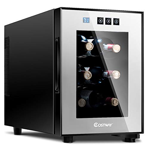 COSTWAY Wine Cooler, Dual Zone Wine Fridge for Wine, Built-In or Freestanding Wine & Beverage Refrigerator for Home & Office (10 Inch-6 Bottles)