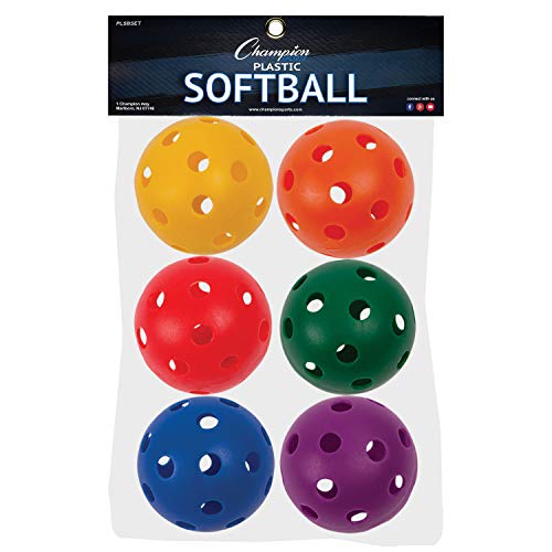 Champion Sports 12" Hollow Plastic Assorted Color Softball Set - Athletic Softball Equipment - Practice Softballs Plastic Hollow - Regulation Size - Fun for All Ages - Lightweight/Durable - Set of 6