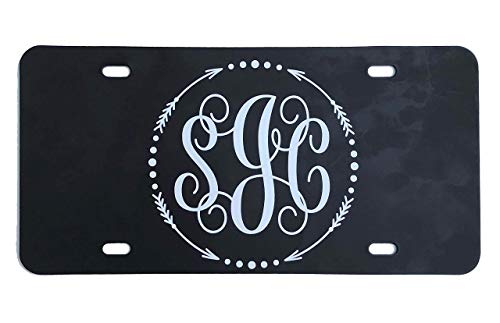 Custom Personalized Monogram Vanity Plate, Initial Front License Auto Tag, Car Accessories, Circle Arrow Dot Design