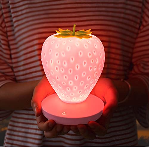 Strawberry Night Light, Cute Night Light Bedside Lamp Silicone Strawberry LED Night Light USB Rechargeable Decorative Table Lamp for Home Bedroom Decor