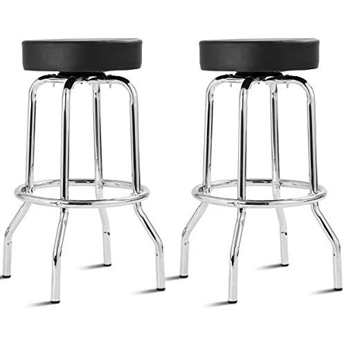 COSTWAY Bar Stools Retro Nostalgic Style Flame Round Padded Seat Backless Chair Barstool, Black (2 x PU Stool)