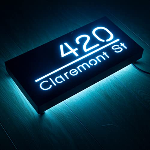 12V Backlit House Numbers for House,Personalised Illuminated Numbers,Address Plaque Lighted with LED,Housewarming Gift (30X15CM, Ice Blue Light)