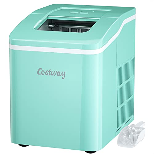 COSTWAY Countertop Ice Maker, 26Lbs/24H Portable Ice Machine with Self-Cleaning Function, Bullet Ice Cubes Ready in 8 Mins, Scoop and Removable Basket,Ice Maker for Home Party Bar, Green