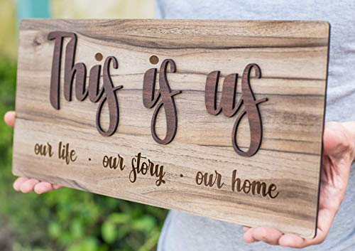 3D eye-catching Design Farmhouse Wall Decor Handmade Wood Sign 8x18" Gift Idea 2021 This is us our Life Story sentimental Bedroom Living Room Office (Brown)