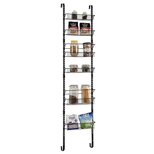 COSTWAY Over the Door Pantry Organizer Rack, 6 Basket Spice Rack with Adjustable Door Hook, Anti-tipping Bars, Hanging or Wall Mounting, Adjustable Storage Door Shelf for Kitchen, Bathroom, Closet