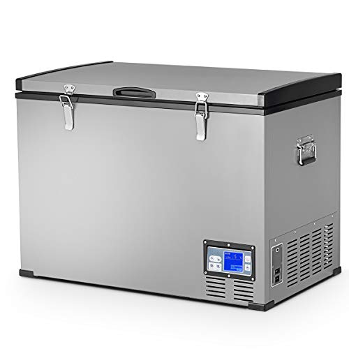 COSTWAY Chest Freezer, 100-Quart Compressor Travel Refrigerator with 3 Levels, -0.4¡F to 50¡F, Adjustable Temperature, LCD Display and Lighting Bulbs, Single Door Vehicle Fridge for Car, Home, Camping