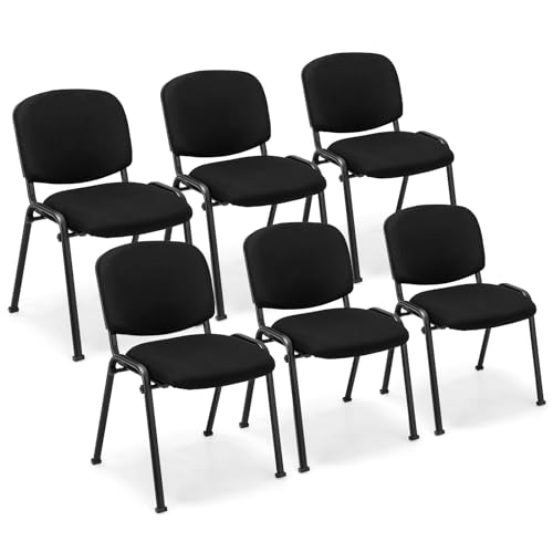 COSTWAY Waiting Room Chairs Set of 6, Stackable Conference Chairs with Upholstered Seat & Back, Ergonomic Office Guest Reception Chairs for Meeting Room, Reception Room, Office, Church, Black