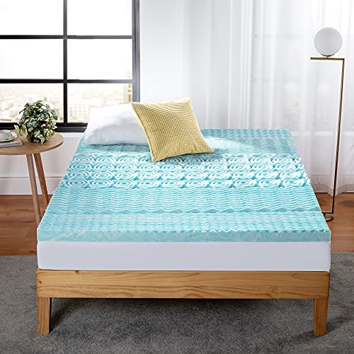 Zinus 2 Inch Green Tea Cooling Gel Memory Foam Zoned Support Mattress Topper, Twin, Blue