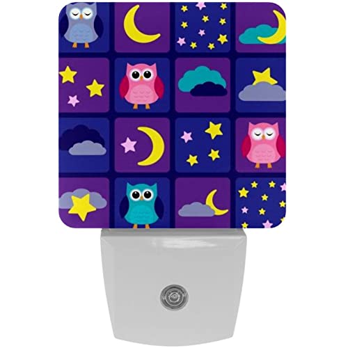 2 Pack Plug-in Nightlight LED Night Light Night Sky with Owls Pattern, Dusk-to-Dawn Sensor for Kid's Room Bathroom, Nursery, Kitchen, Hallway