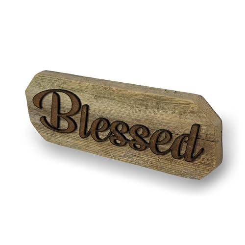 3D Sign, Made in USA, 100% Authentic Weathered Wood, Farmhouse Decor, Wall Art, Rustic Sign, Living Room Decor (Grey Back Brown Letters, Blessed)