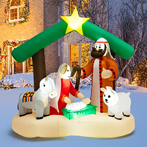 COSTWAY 6.7FT Christmas Inflatable Nativity Scene w/LEDs & Built-in Air Blower