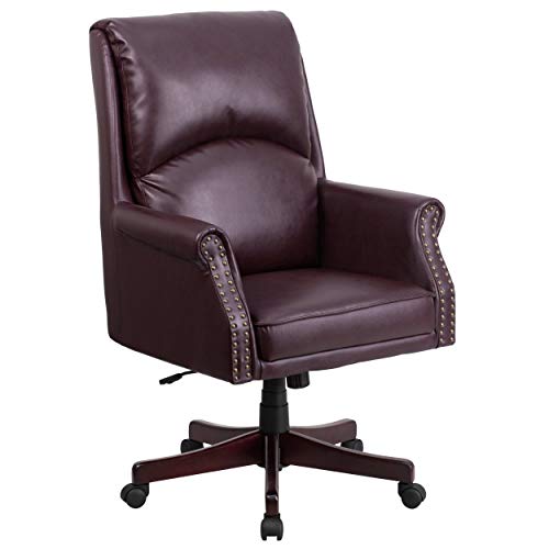 Flash Furniture High Back Pillow Back Burgundy LeatherSoft Executive Swivel Office Chair with Arms