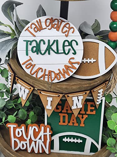 Choose Your Teams Colors, Customizable Football Sports Tiered Tray Sign Bundle, Beaded Garland Tag Banner, Coach Gift, Touchdown, Tailgate (Go team)