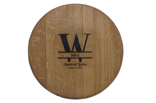 Personalized Engraved Wedding Guest book Alternative - Solid Wooden Centerpiece Made from a Real Kentucky Bourbon Whiskey Barrel Head - Beautiful Decoration for Weddings -Easily Mounts to Your Wall