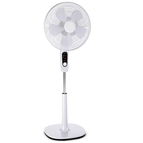 COSTWAY Pedestal Fan, Oscillating Stand Fan, Dual 5 Blades, Adjustable Fan Quiet with Remote Control, 15 Hours Timer Setting for Home and Office White(16-Inch with LCD Screen)