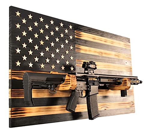 Wooden Rustic American Flag with Gun Rack 36” x 19.5” Black Made in the US Gifts for Men, Gifts for Hunter, Gifts for Military Men