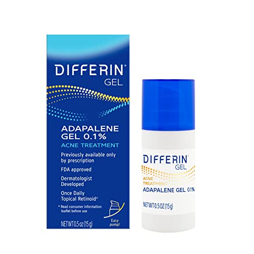 Differin Acne Treatment Gel, 30 Day Supply, Retinoid Treatment for Face with 0.1% Adapalene, Gentle Skin Care for Acne Prone Sensitive Skin, 15g Pump (Packaging May Vary)