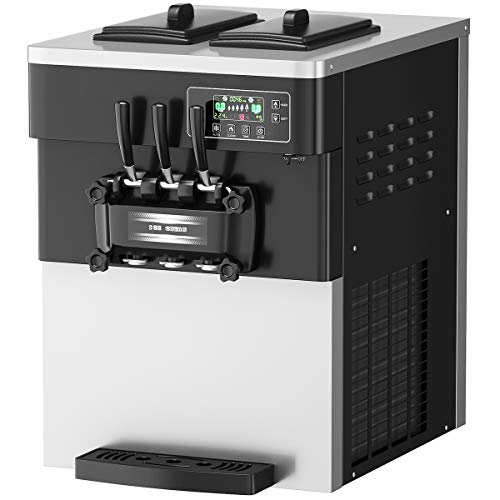 COSTWAY Commercial Ice Cream Machine, 5.3 to 7.4 Gallons Per Hour Soft & Hard Serve, Automatic Ice Cream Maker with LCD Display Screen, Auto Clean, Shut-Off Timer, 3 Flavors, Suitable for Shops, Restaurants, Bar, 2200W