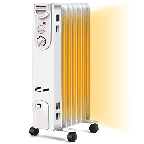 COSTWAY Oil Filled Radiator Heater, 1500W Portable Oil Heaters with 3 Heat Settings, Adjustable Thermostat, Overheat & Tip-Over Protection, Electric Space Heater for Living Room Bedroom Indoor Use