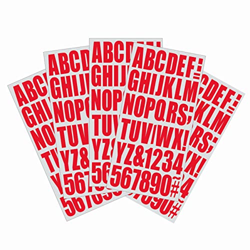 Red Letters Numbers Vinyl Stickers 2 Inches, 220 Pieces Self-Adhesive Vinyl Letters Numbers Kit, Mailbox Numbers Sticker for Home, Signs, Window, Cars, Trucks, Business, Address Number