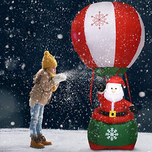 COSTWAY 6' Christmas Decoration Inflatable Santa Claus Hot-air Balloon Lighted Outdoor, Red