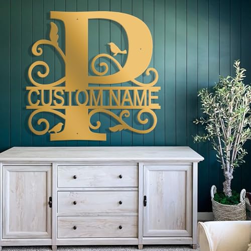 Custom Metal Signs Metal Name Sign Metal Wall Art Split Letter Monogram Wall Decor Metal Wall Art Last Name Sign Family Name Sign Personalized Wedding Gift Fire Pit Sign Outdoor Decor Cabin Sign - P