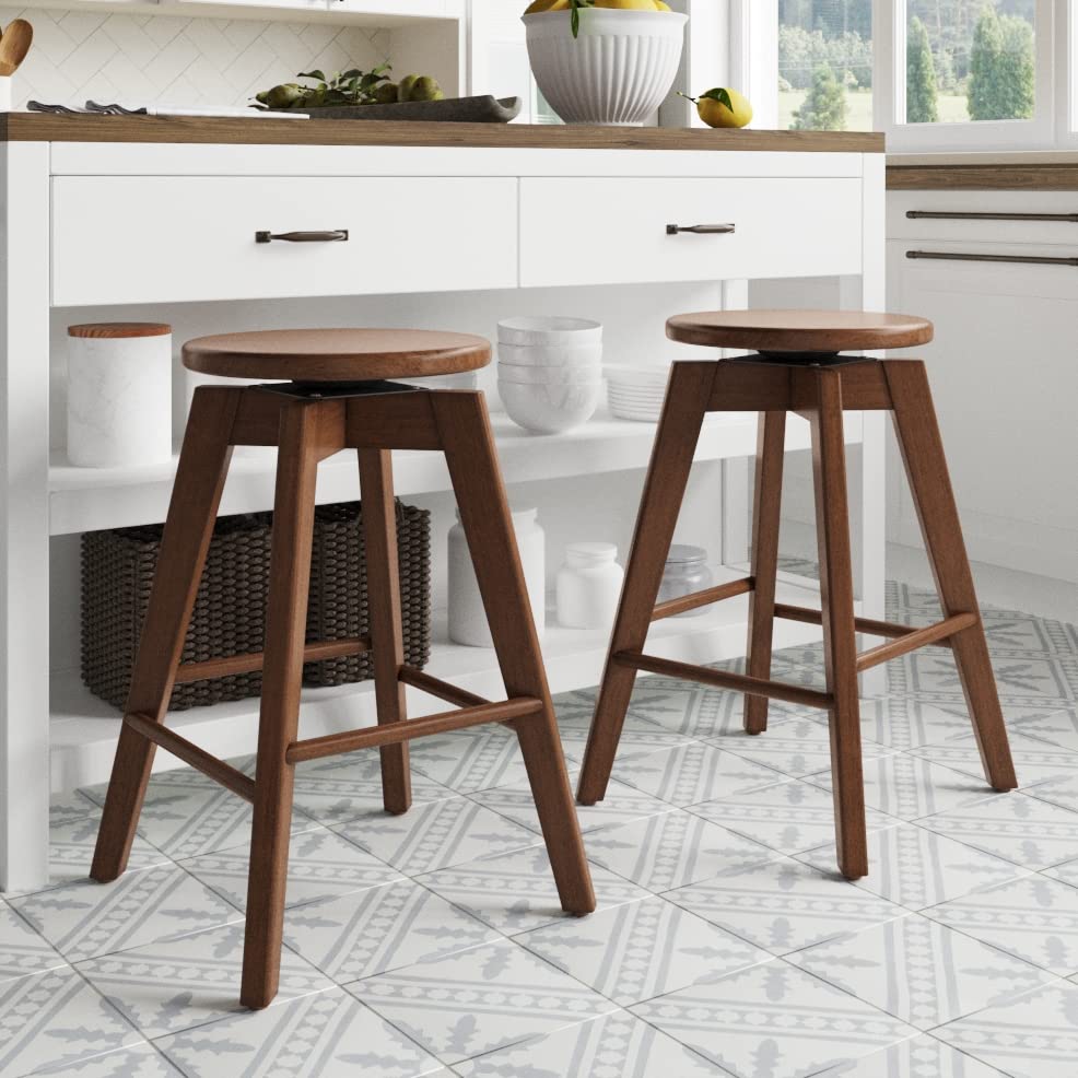 Nathan James Amalia Backless Kitchen Counter Height Bar Stool, Solid Wood with 360 Swivel Seat Antique Coffee/Brown, Set of 2