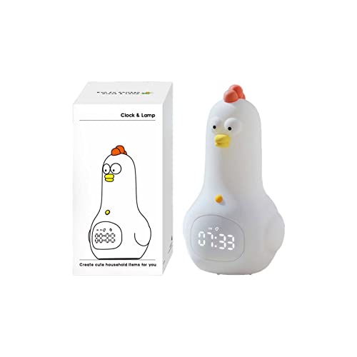 Cute Night Light Chicken Kids Alarm Clock Soft Silicone Portable Nursery Lamp Children USB Rechargeable Nightlight For Girls Boys Toddler Birthday Gifts Bedroom Room Decor Cool Things for Room