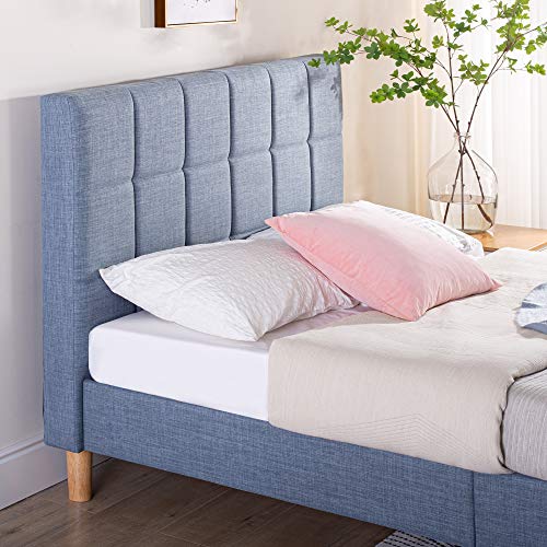 ZINUS Lottie Upholstered Platform Bed Frame / Mattress Foundation / Wood Slat Support / No Box Spring Needed / Easy Assembly, Blue Slate, Queen