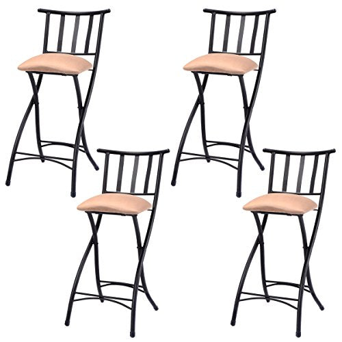 COSTWAY Set of 4 Folding Bar Stools Counter Height Bistro Dining Kitchen Pub Chair (Height from Ground to Seat: 22.8")