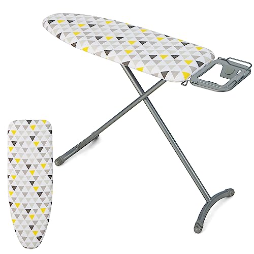 COSTWAY Ironing Board Full Size, Foldable Iron Stand with Extra Ironing Board Cover, 7-position Adjustable Height, Iron Rest & Safety Lock, 44Ó x 14Ó Iron Table for Dorm Home, Laundry Room Use (White)