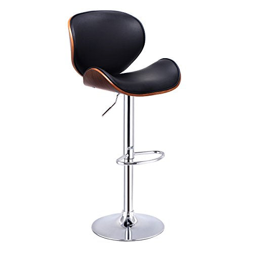 COSTWAY Adjustable Bar Stool Swivel Bentwood PU Leather Barstool w/Curved Back and Seat