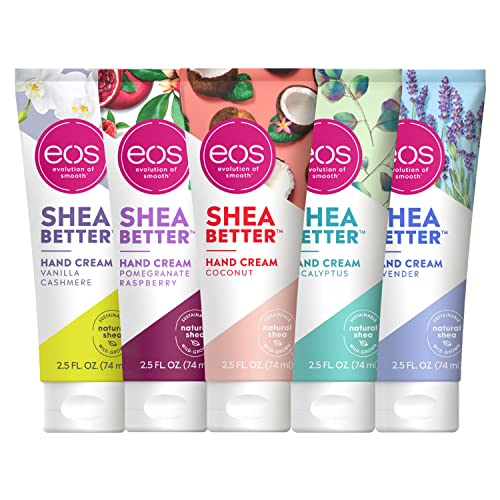 eos Every Hand Cream Bundle, Includes Vanilla Cashmere, Coconut, Pomegranate Raspberry, Lavender, and Eucalyptus, 24HR Hydration, 2.5 fl oz, 5-Pack