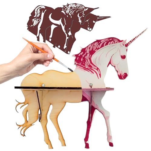 Unicorn Princess STENCILS INCLUDED Paint-It-Yourself Hanging Shelf Arts and Crafts Kit for Adults or Kids with Hook Hangers Unfinished Wood