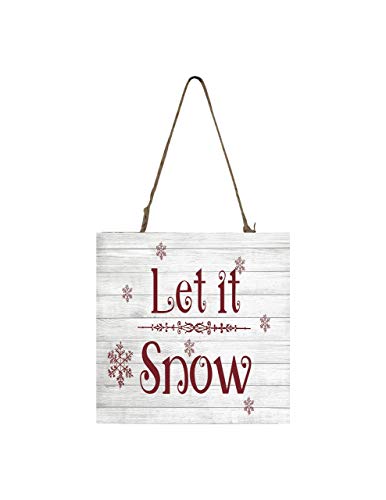 Red and White Let it Snow Printed Handmade Wood Christmas Ornament Small Sign