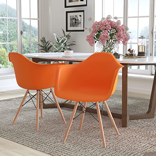 Flash Furniture 2 Pk. Alonza Series Orange Plastic Chair with Wooden Legs