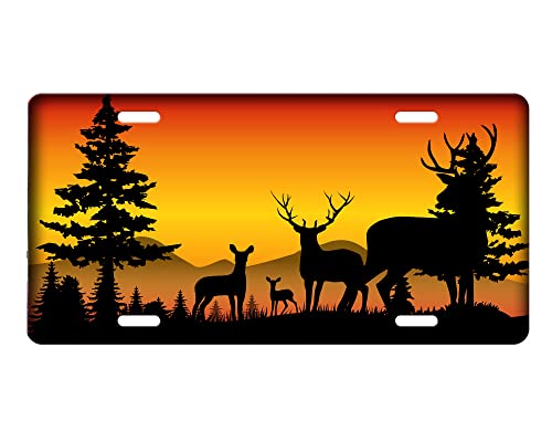 Vanity Decorative Aluminum Front License Plate (Sunset Deer Family)