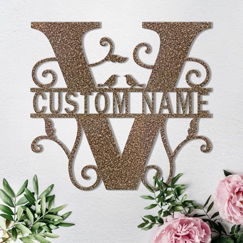 Custom Metal Signs Metal Name Sign Metal Wall Art Split Letter Monogram Wall Decor Metal Wall Art Last Name Sign Family Name Sign Personalized Wedding Gift Fire Pit Sign Outdoor Decor Cabin Sign - V