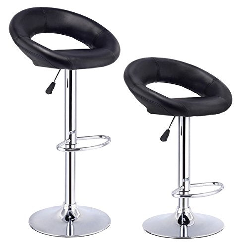 COSTWAY Set of 2 Bar Stools Adjustable PU Leather Barstools Swivel Pub Chairs Black