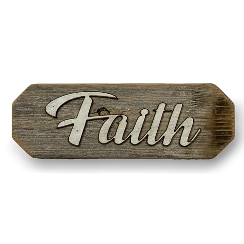 3D Sign, Made in USA, 100% Authentic Weathered Wood, Farmhouse Decor, Wall Art, Rustic Sign, Living Room Decor (Weathered Grey Back, Faith)