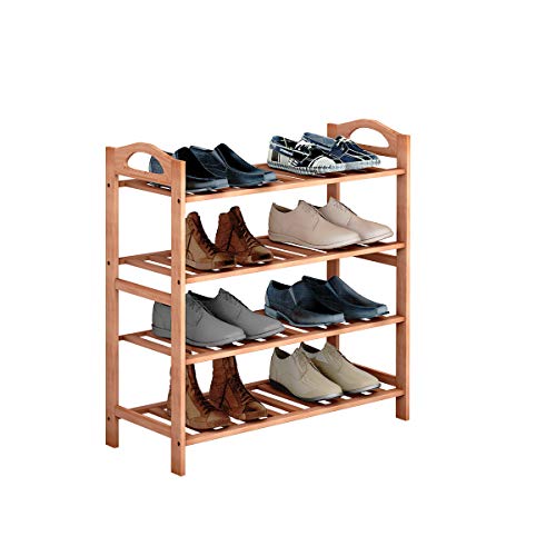 COSTWAY 4-Tier Bamboo Shoe Rack, Multifunctional Free Standing Shoe Rack, Wood Shelf for Home Entryway, Hallway, Bathroom & Office