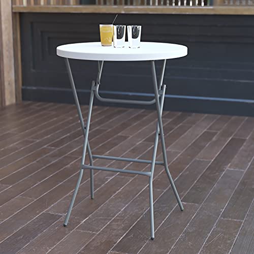 Flash Furniture Round Plastic Bar Height Folding Event Tables, Set of 4, Granite White