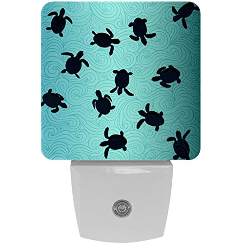 2 Pack Plug-in Nightlight LED Night Light Ocean Life Banner with Sea Turtle, Dusk-to-Dawn Sensor for Kid's Room Bathroom, Nursery, Kitchen, Hallway