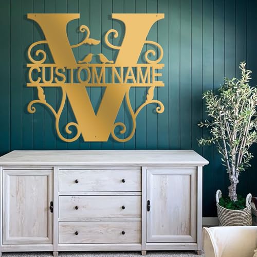 Custom Metal Signs Metal Name Sign Metal Wall Art Split Letter Monogram Wall Decor Metal Wall Art Last Name Sign Family Name Sign Personalized Wedding Gift Fire Pit Sign Outdoor Decor Cabin Sign - V