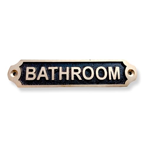 Brass Door Signs - Set of 13 Door plaques Home Office Decor (Toilet, Ladies, Gents, WC, Push, Pull, The Man Cave, Mind The Step, Mind Your Head, Toilets, Cabin, Skipper, Radioroom) (Bathroom)