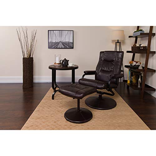 Flash Furniture Rachel Contemporary Multi-Position Recliner and Ottoman with Wrapped Base in Brown LeatherSoft