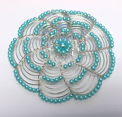 Elegant Beaded Dressy Wire Kippah for Women and Girls - Turquoise